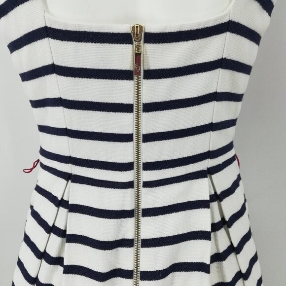 Eliza J Striped Pleated Dress Size 2 Lined Cutout Keyhole Back Nautical Belted - Picture 10 of 12